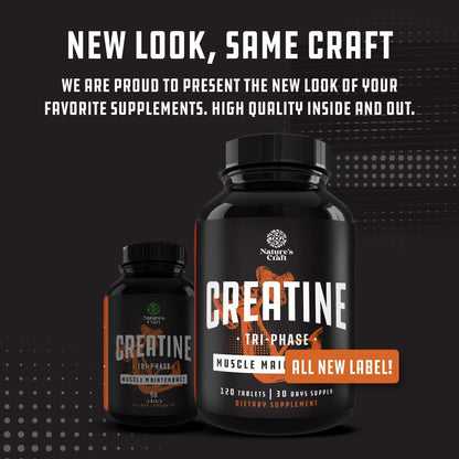Tri-Phase Creatine Tablets, Pre Workout Supplement for Muscle Mass and Recovery, 120 Ct