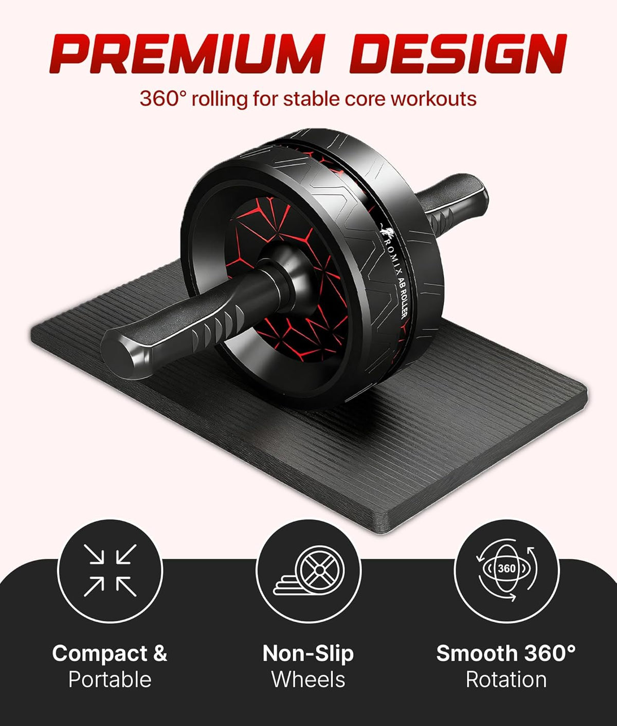 Ab Roller Wheel for Abs Workout, Dual Wheel Core Trainer, Knee Mat