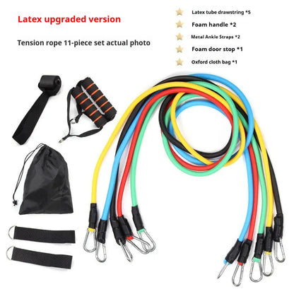 11-in-1 Resistance Bands Kit with Chest Expander, Ankle Strap, and Yoga Stretching Rope for Comprehensive Full-Body Workouts and Muscle Toning