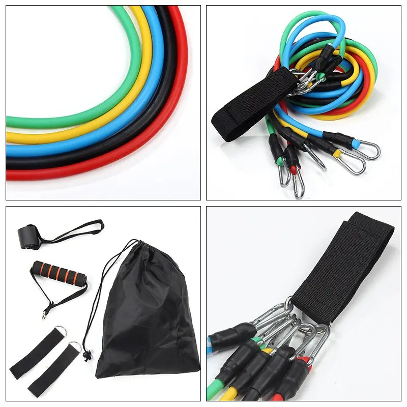 11-in-1 Resistance Bands Kit with Chest Expander, Ankle Strap, and Yoga Stretching Rope for Comprehensive Full-Body Workouts and Muscle Toning