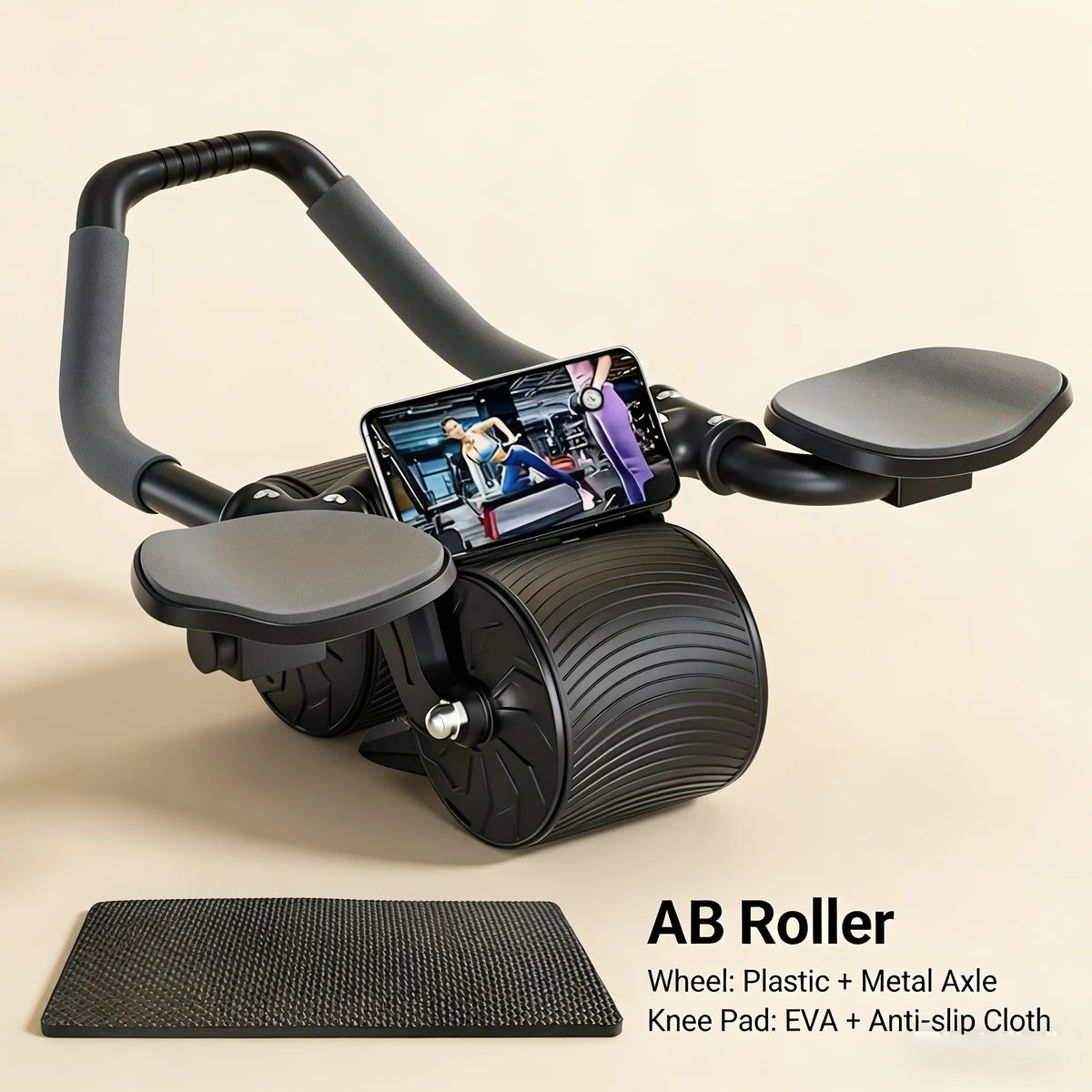3-In-1 Automatic Abdominal Fitness Wheel with Rebound Mechanism, Elbow Support Pad, Silicone Non-Slip Handle, Abdominal Exercise Equipment, Home Workout for Beginners