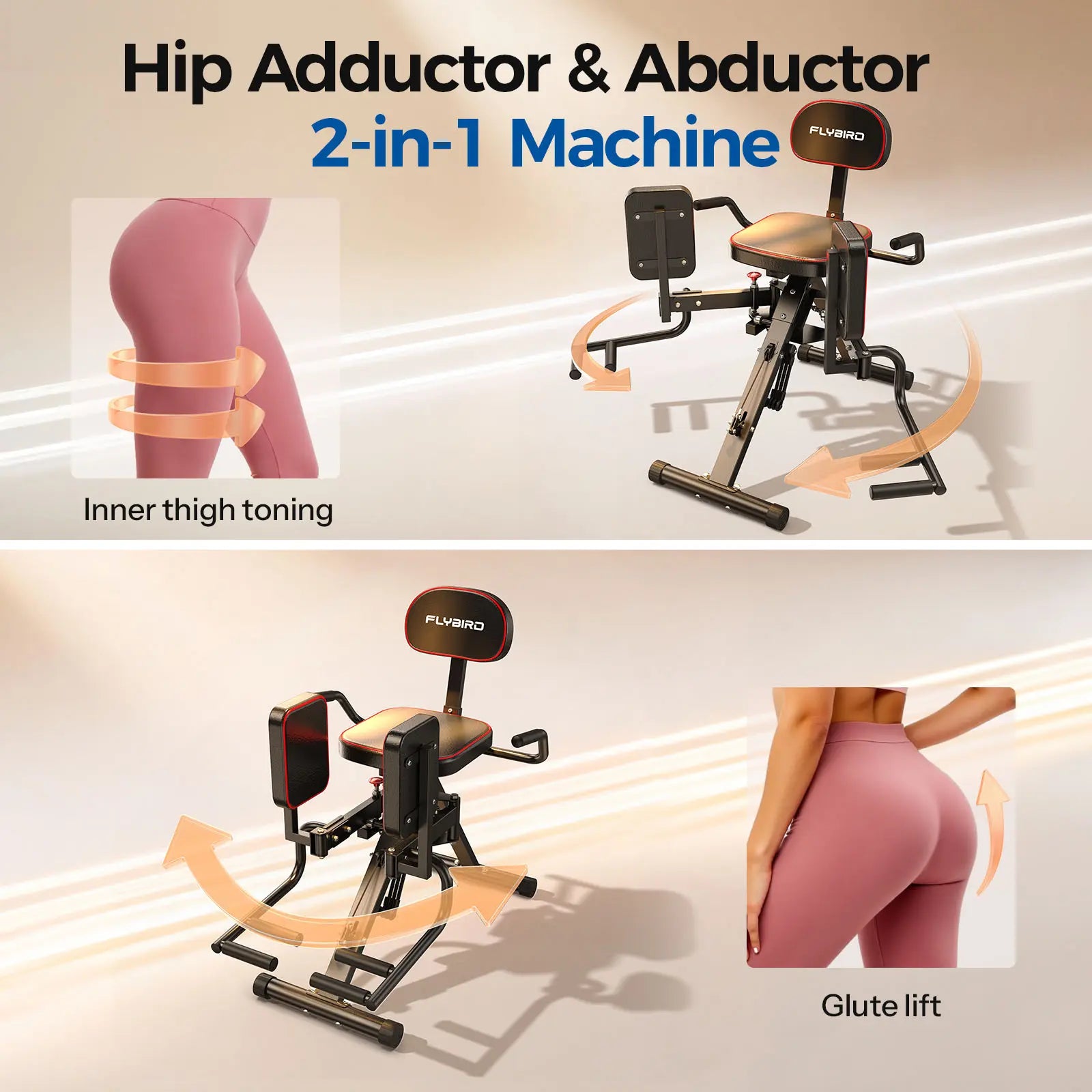FED Fitness Flybird Series HA1 Hip Abductor Machine & Adductor Machine for Home Gym, Glute & Inner Thigh Trainer with 6 Adjustable Resistance Bands, Dual Foot Bar, up to 108LBS Resistance