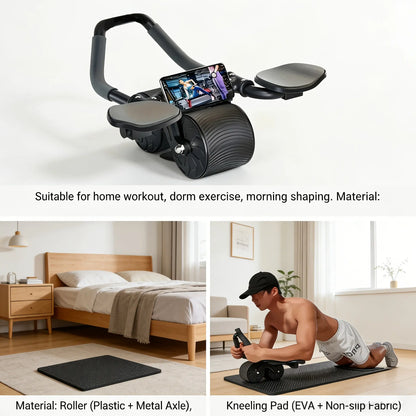 3-In-1 Automatic Abdominal Fitness Wheel with Rebound Mechanism, Elbow Support Pad, Silicone Non-Slip Handle, Abdominal Exercise Equipment, Home Workout for Beginners