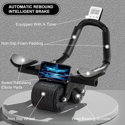 2026 Upgraded Ab Roller Wheel with Knee Mat &Timer - Automatic Rebound Abdominal Wheel with Elbow Support, Abs Workout Equipment for Core Strength Training, Ab Exercise Roller for Women Men