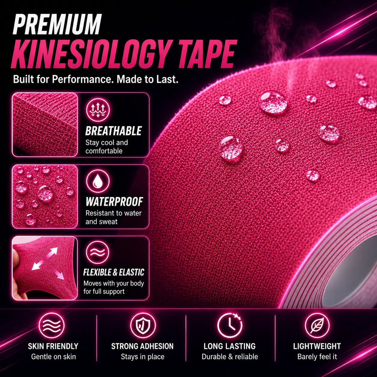 Precut Kinesiology Tape for Knees, 10 Pcs Athletic Knee Support Tape, Waterproof Elastic Sports Tape for Running, Gym & Basketball